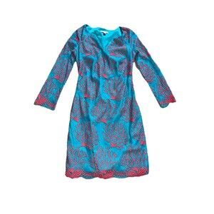 Lilly Pulitzer wendy dress size 0 split V-neck blue coral mesh lace Beach Preppy
